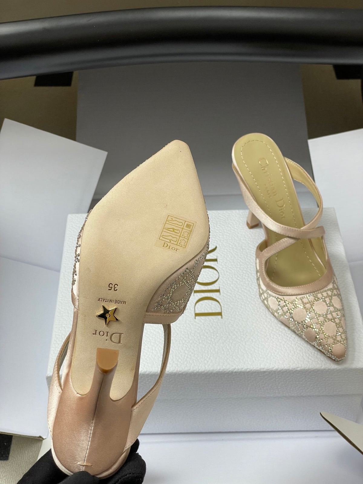 CD 26 High-Heeled Mules Nude Beige Mesh Sheepskin 593589