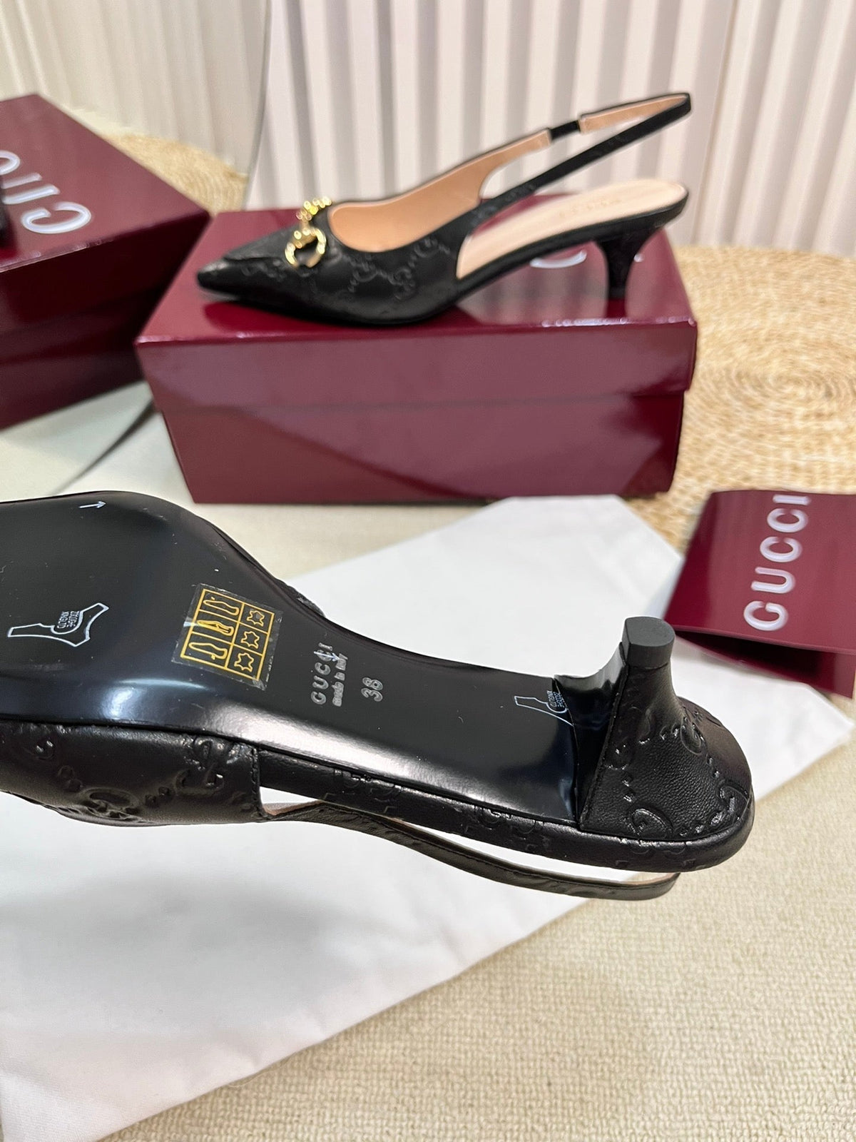 GC Horsebit Slingback Pump 50mm Black Embossed Sheepskin 294577