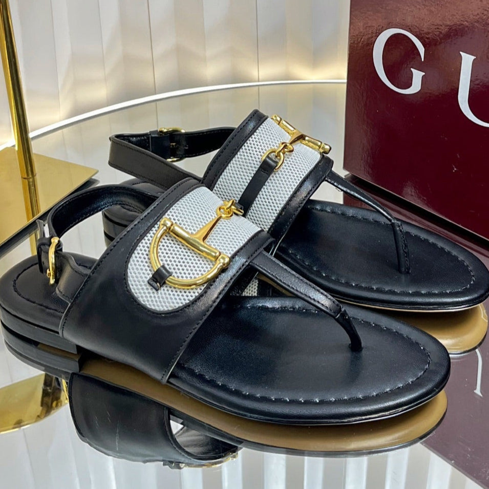 GC 25 Thong Sandal Black Canvas Sheepskin 294672