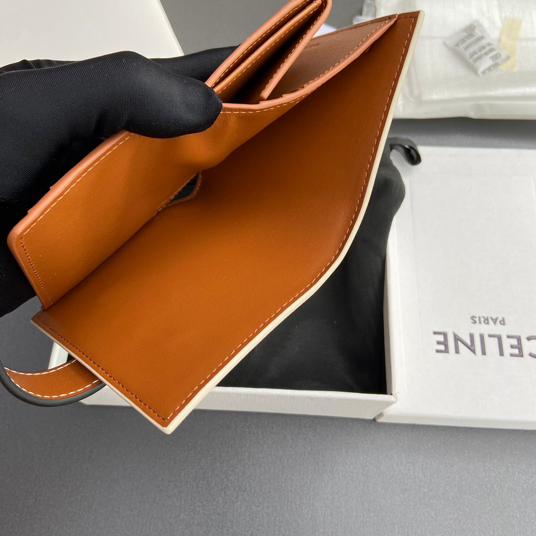 TRIOMPHE Celine Small Strap Wallet Beige Canvas&Cowhile
