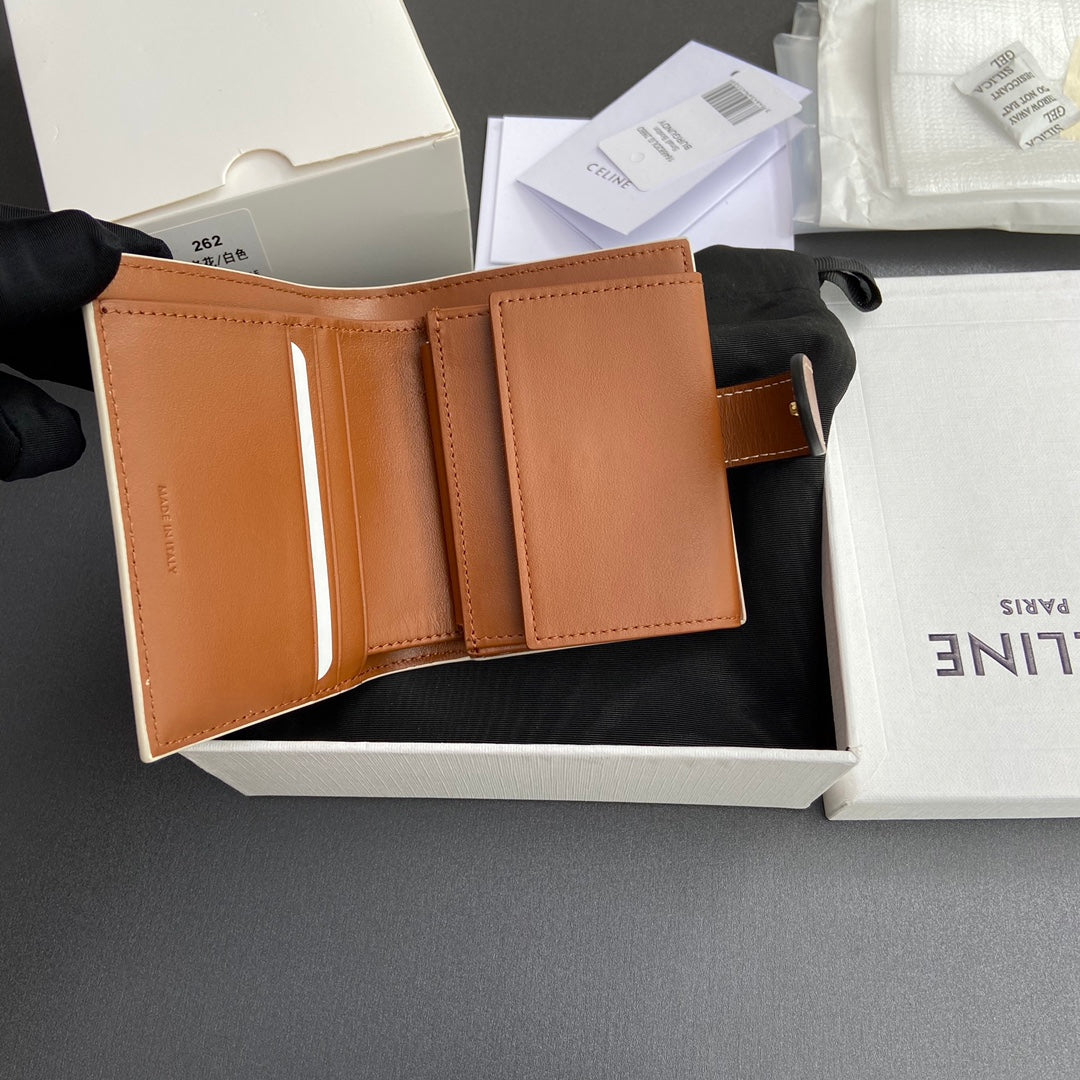 TRIOMPHE Celine Small Strap Wallet Beige Canvas&Cowhile
