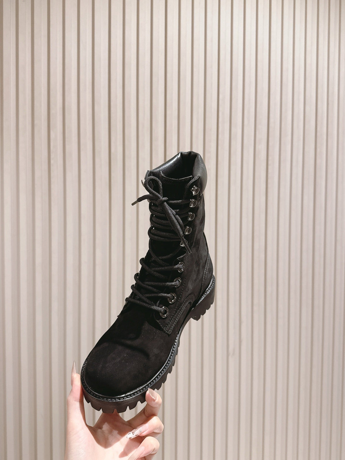 CELINE Kurt Lace-Up Mid Boot Black Nubuck Calfskin 452785