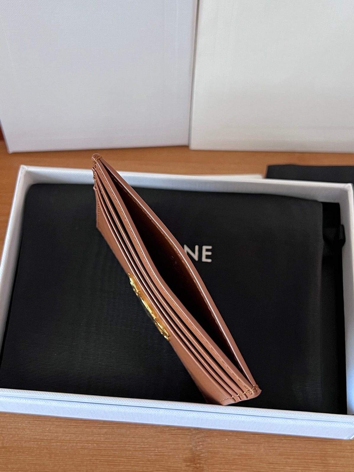 TRIOMPHE Card Holder Tan Cowhide& Fabric GHW