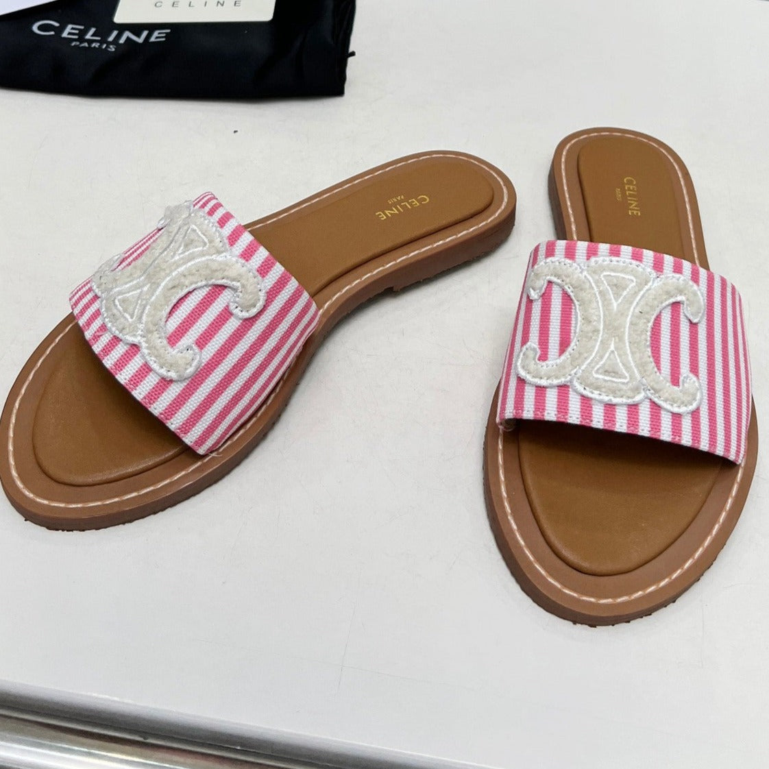 LYMPIA MULE IN TRIOMPHE JACQUARD WOOLLEN FABRIC WHITE PINK CARO