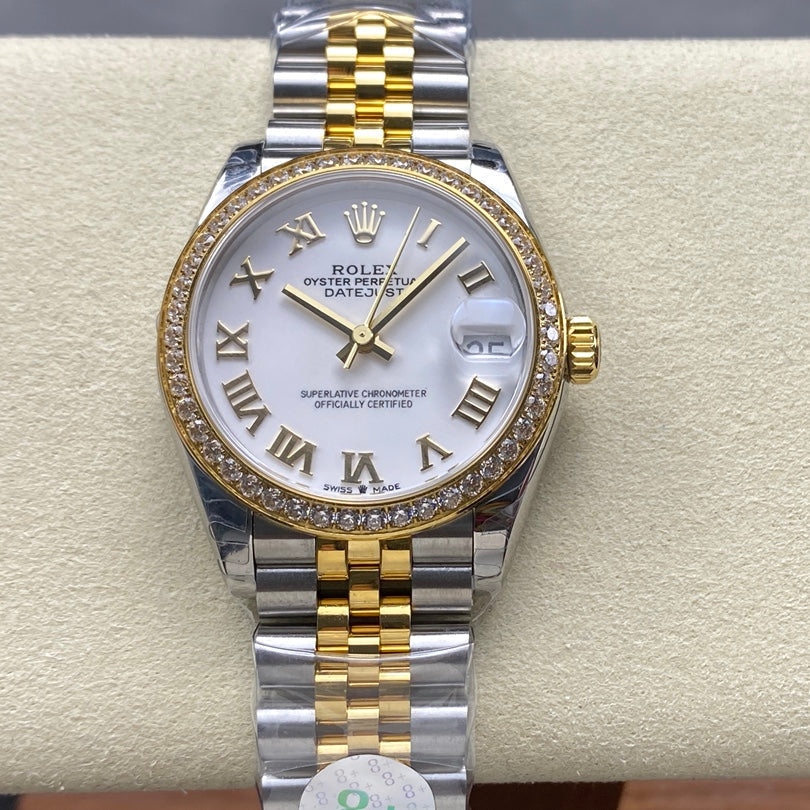 Datejust 31mm Yellow Gold Steel Diamond Bezel White Dial