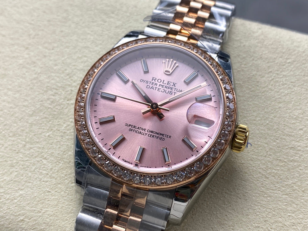 Datejust 31mm Pink Gold Steel Diamond Bezel Pink Dial