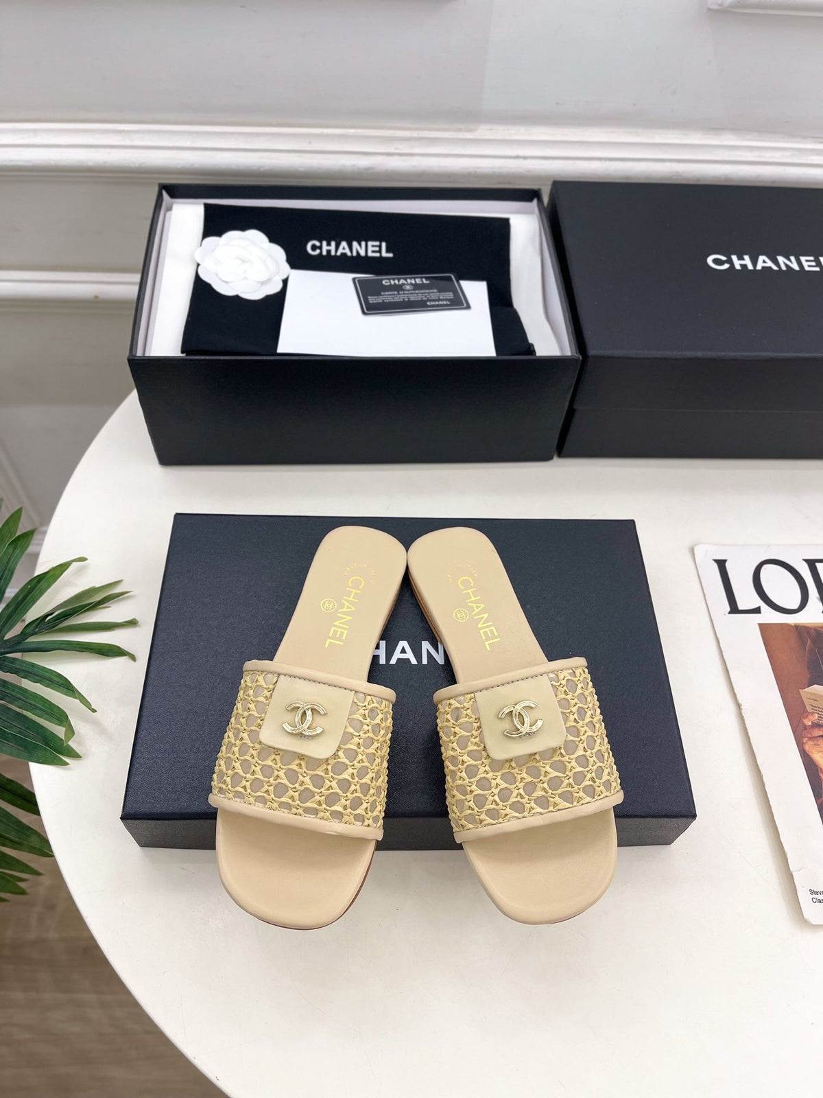 Chanel 2026 Woven Flat Slippers Leather Sheepskin 831405
