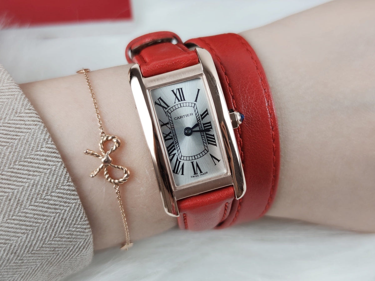 TANK AMERICAINE QUARTZ ROSE GOLD SILVER DIAL