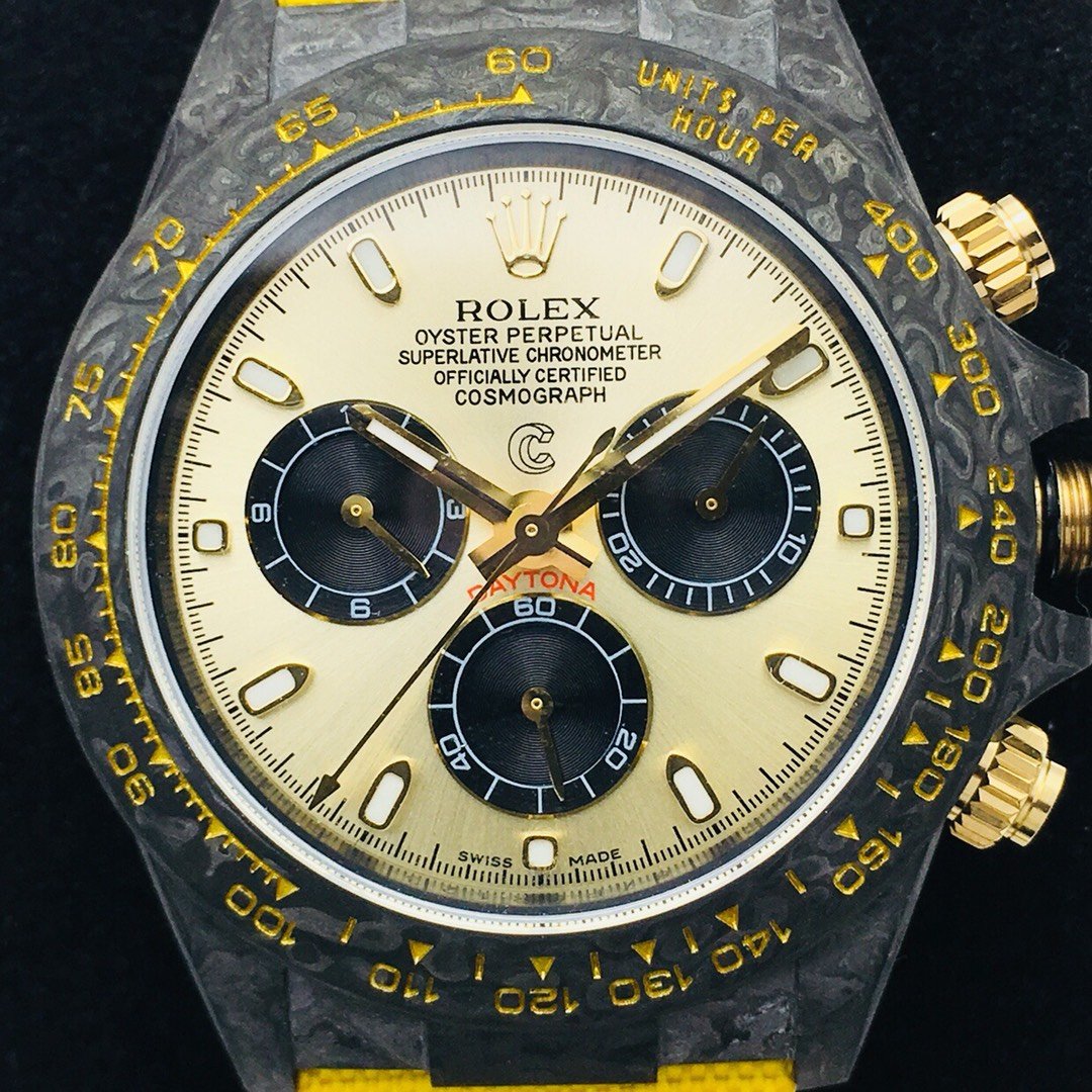 DAYTONA 40MM CUSTOM CARBON FILBER CREAM DIAL YELLOW TEXTILE