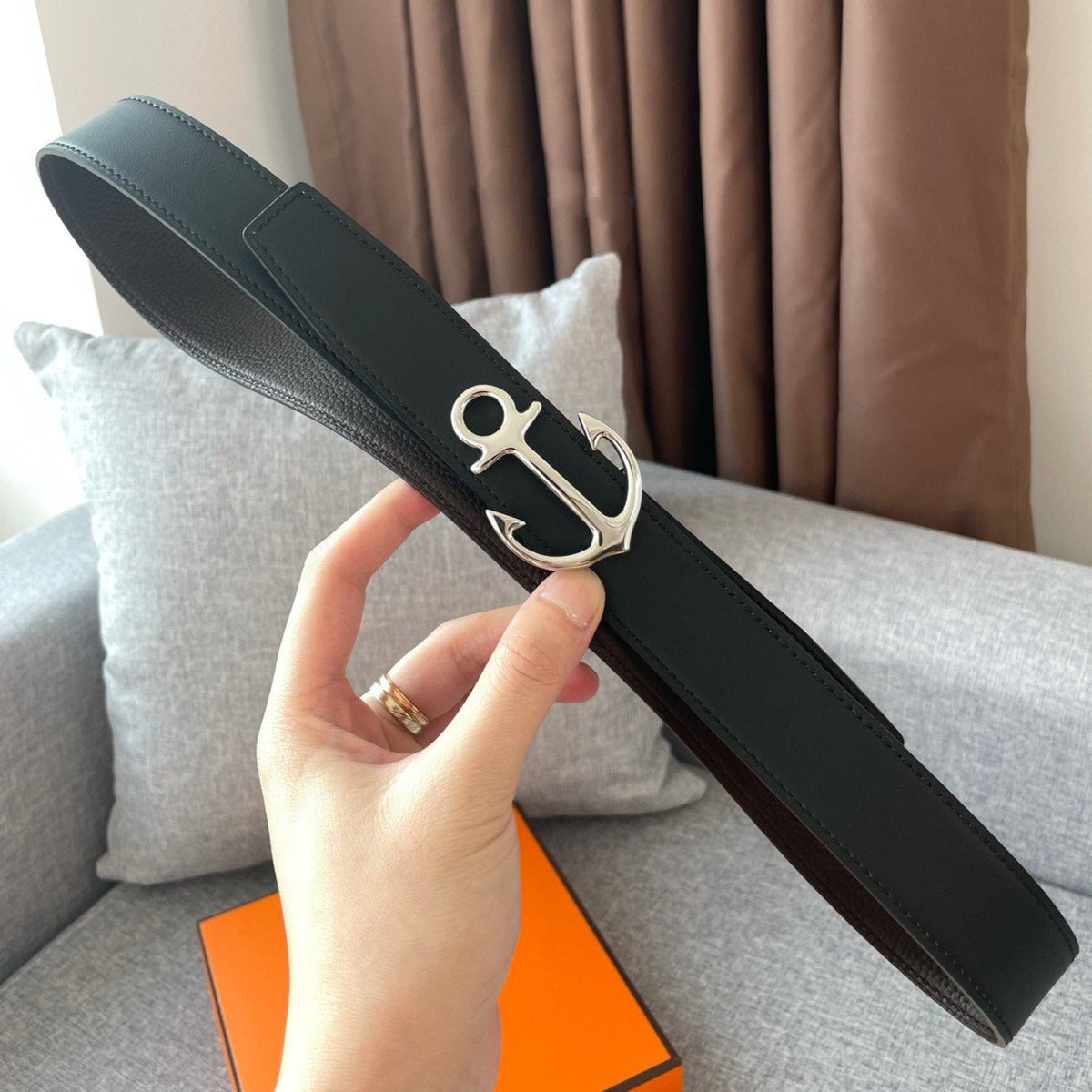 H CARGO BELT 32MM CHOCOLATE BLACK LEATHER