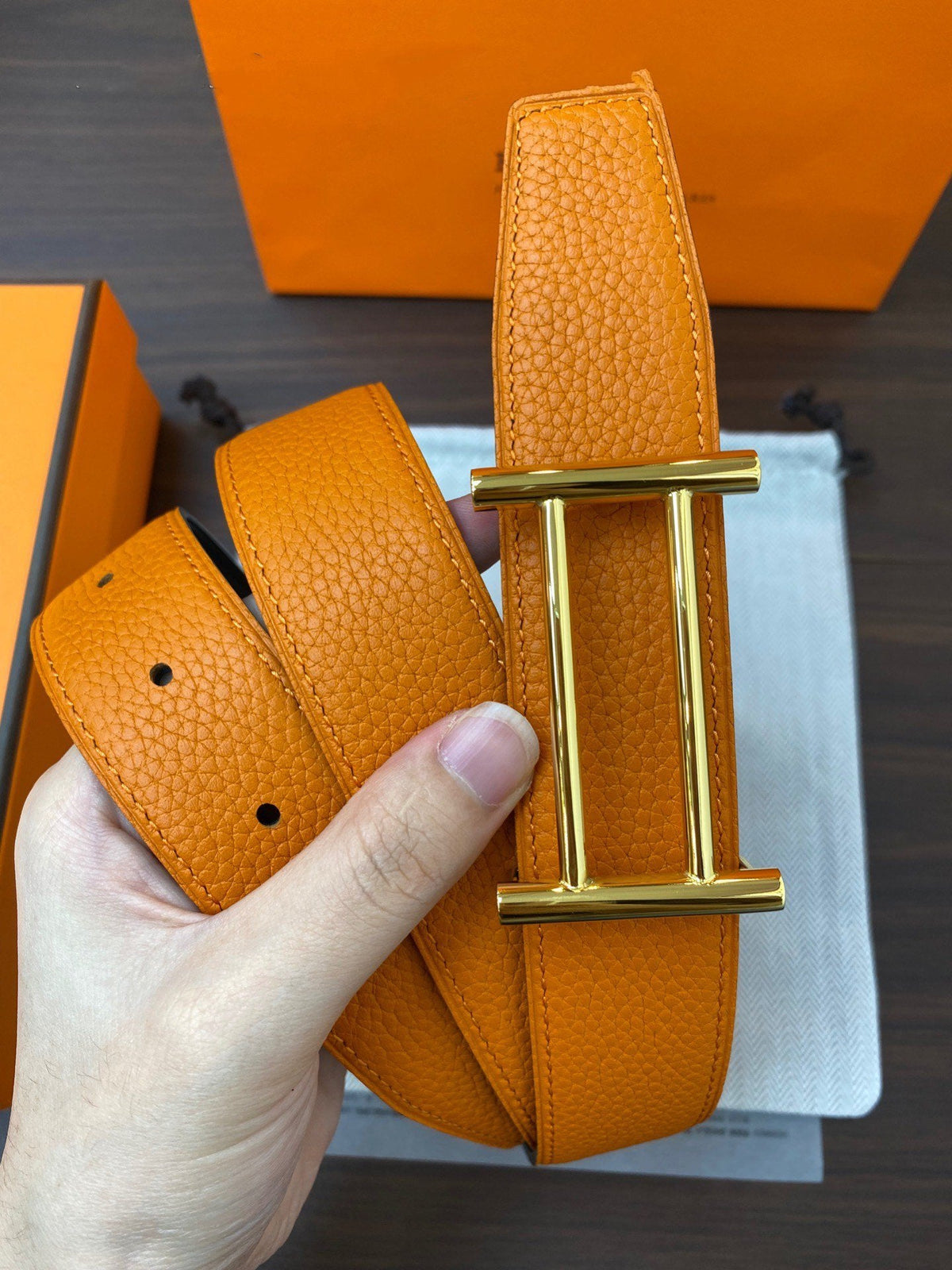 H RIDER RIVERSIBLE BELT 32MM GOLD BUCKLE BLACK GOLD LEATHER