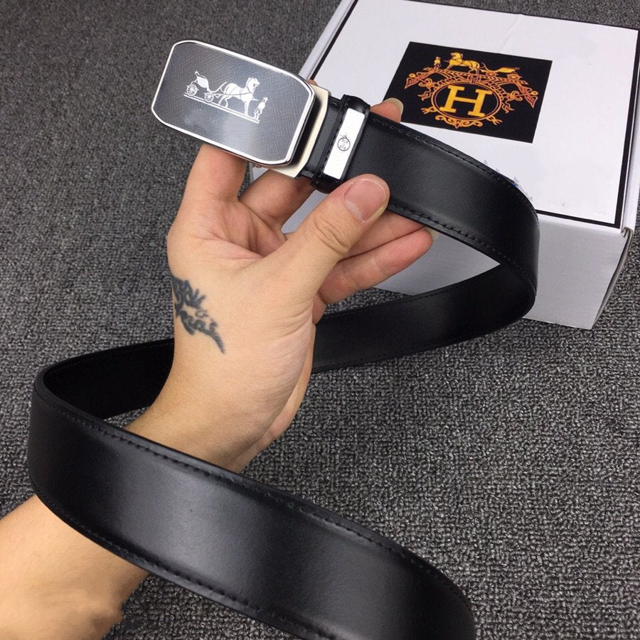 H BELT SILVER BUCKLE 3.5 MM SMOOTH LEATHER