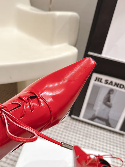 Celine 26 Square Toe Lace-up Oxford Heels 85 Red in Lambskin 813302