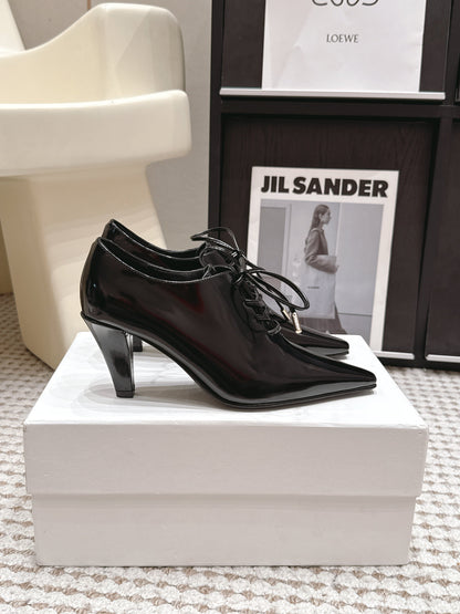 Celine 26 Square Toe Lace-up Oxford Heels 85 Black in Lambskin 813303