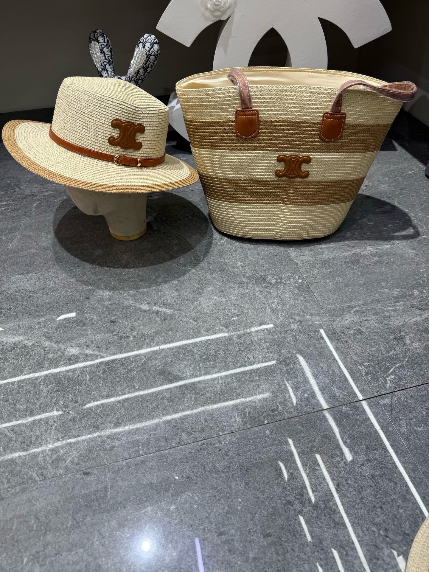 Celine Tote Bag & Hat Set Plant Grass 209745