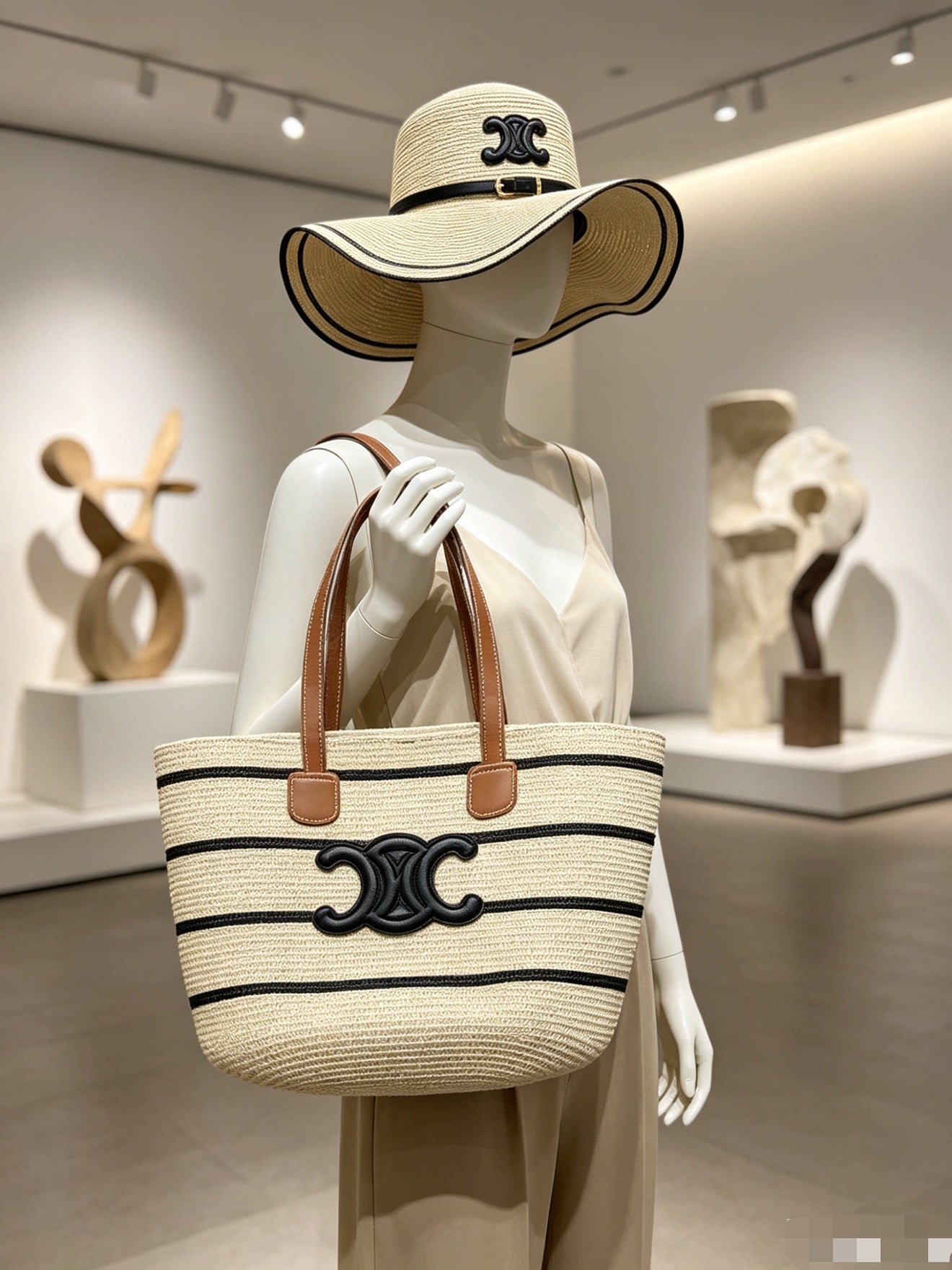 Celine Tote Bag & Hat Set Plant Grass 209736