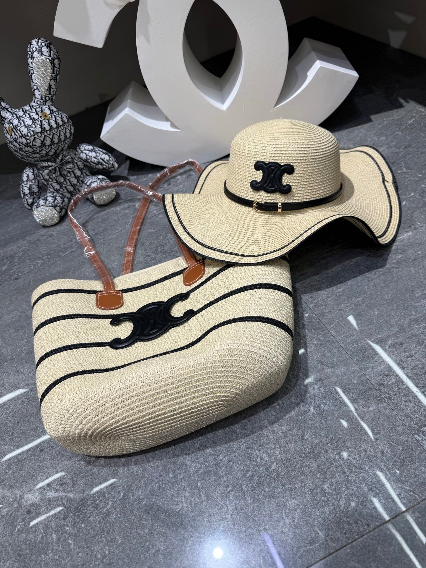 Celine Tote Bag & Hat Set Plant Grass 209736