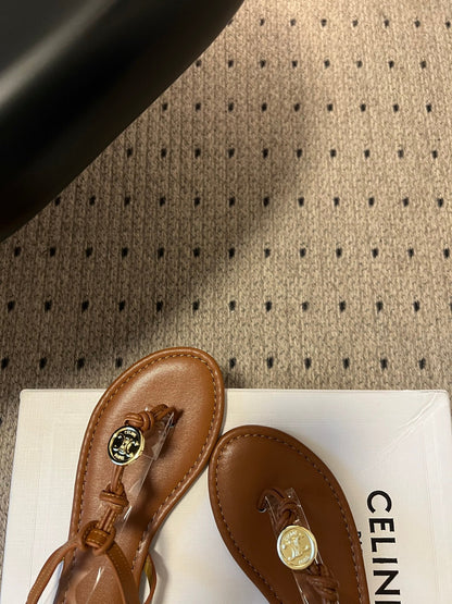 Celine 26ss Penny Thong Flat Sandals Goatskin Leather