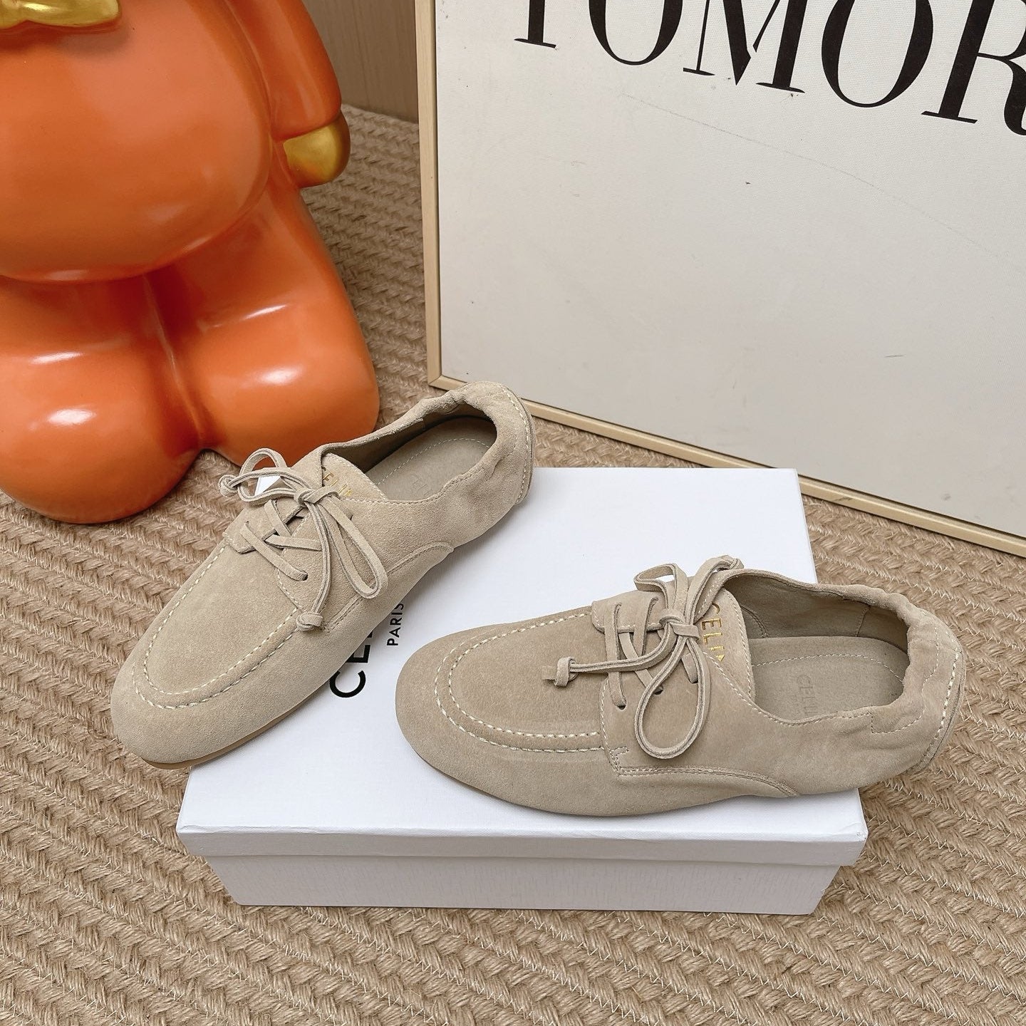 CE Adam Lace-Up Sneakers Beige Suede Calfskin 951085