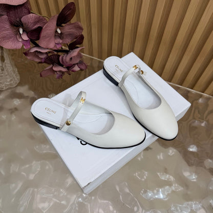 CE Macaron Triomphe Button Mules Ultra White Leather 949377