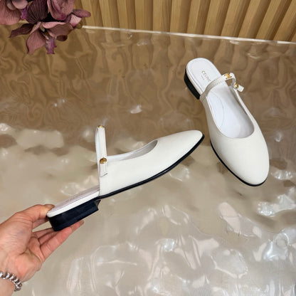 CE Macaron Triomphe Button Mules Ultra White Leather 949377