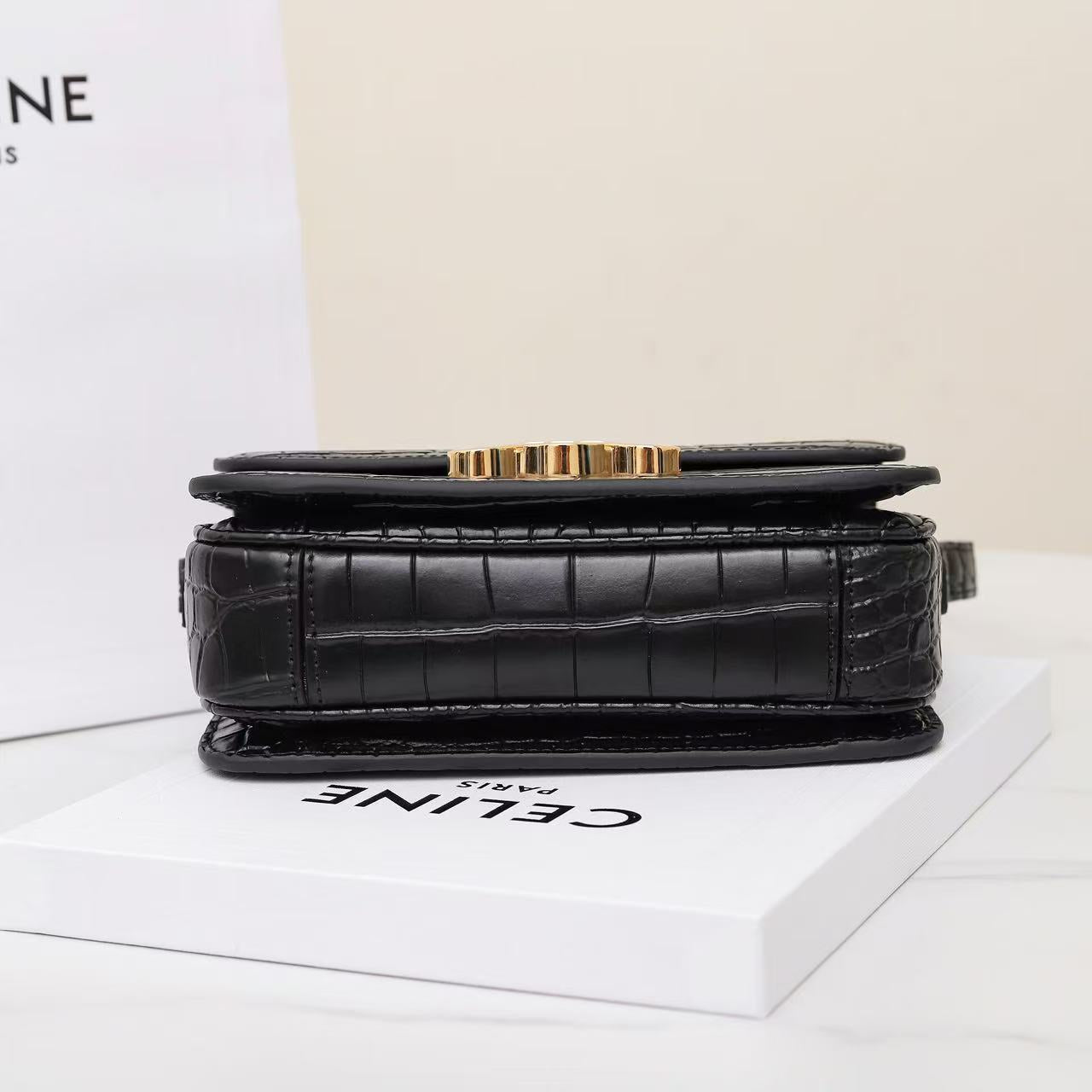 Celine Teen Triomphe Bag Black Crocodile Leather