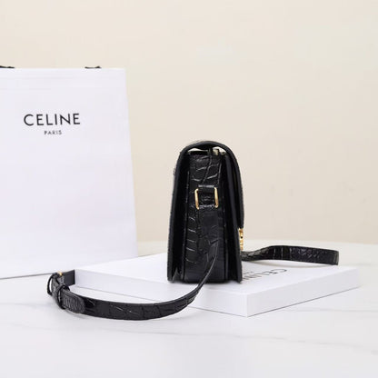 Celine Teen Triomphe Bag Black Crocodile Leather