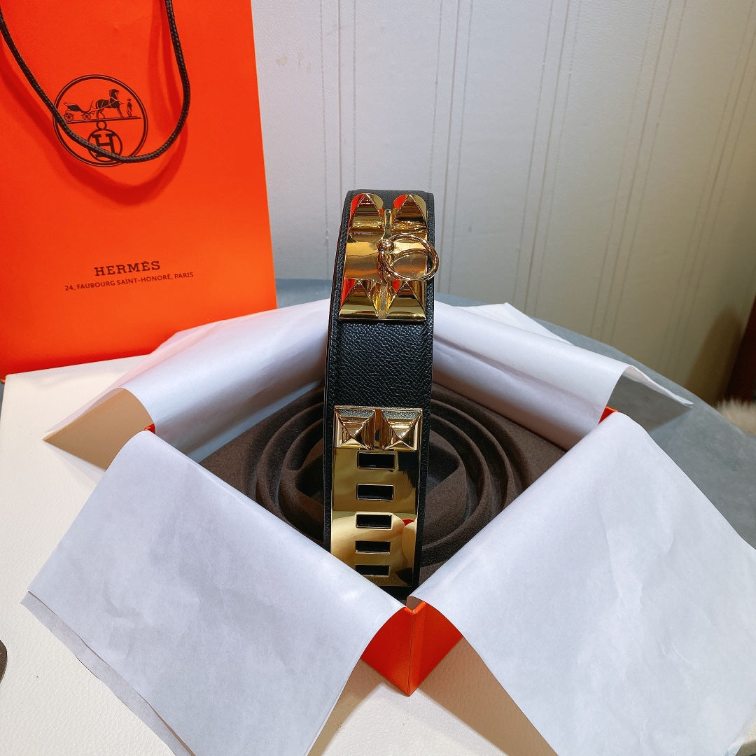 collier de chien belt 45mm black epsom gold buckle