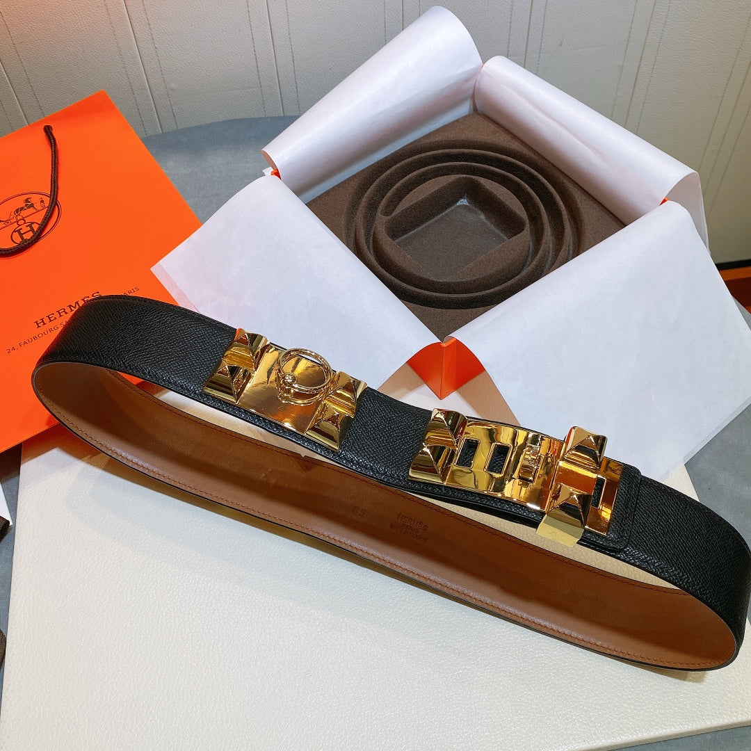 collier de chien belt 45mm black epsom gold buckle