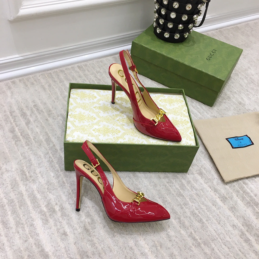 GG HIGH HEEL SLINGBACK RUBY CALFSKIN WITH CHAIN