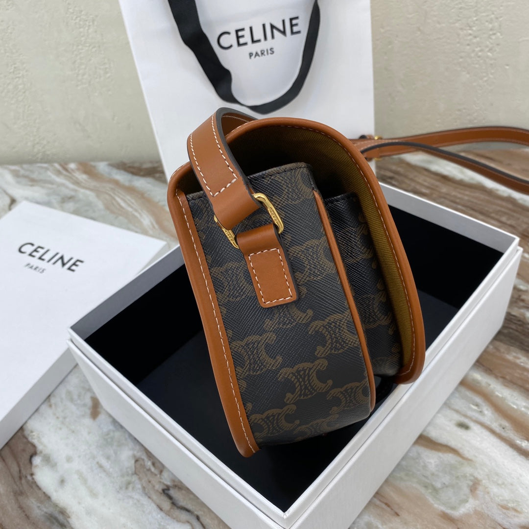 Celine Medium Folco Bag In Triomphe Canvas And Calfskin