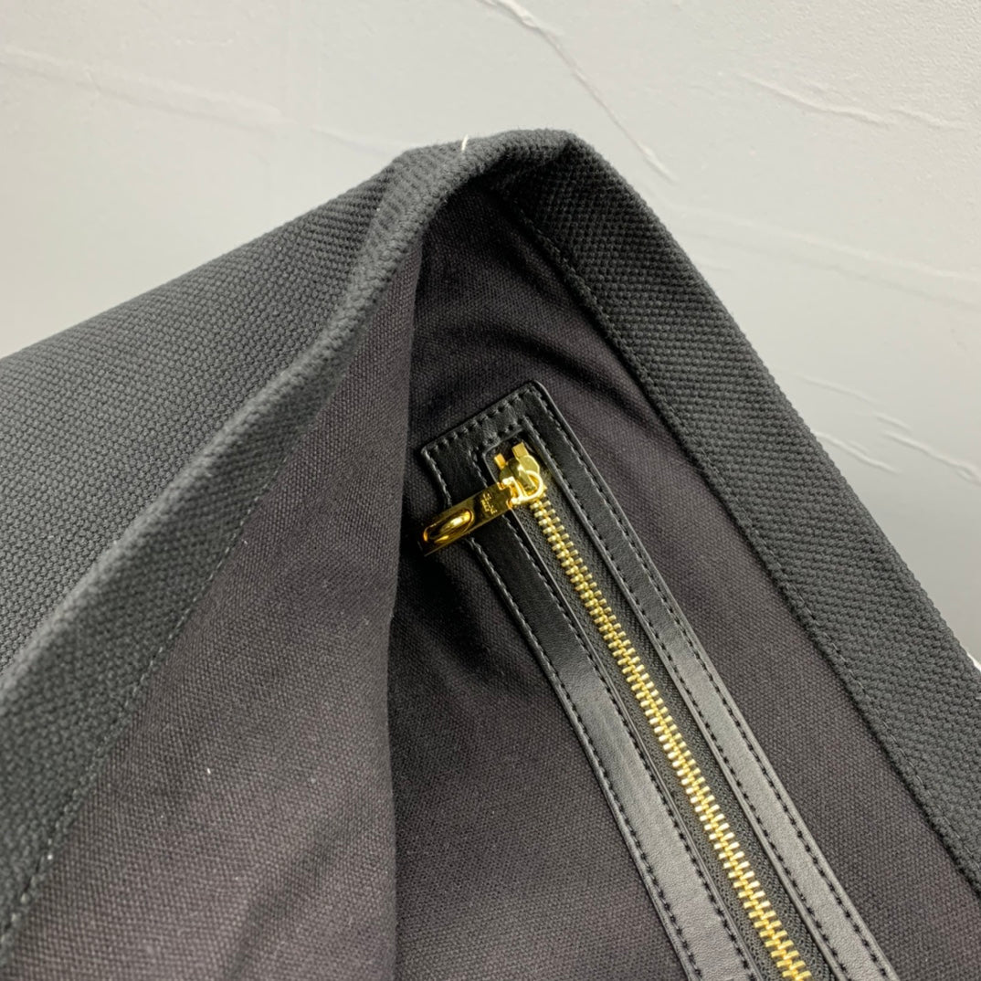 Celine Cabas Tote Black Canvas 142092