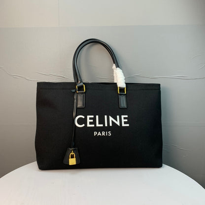 Celine Cabas Tote Black Canvas 142092