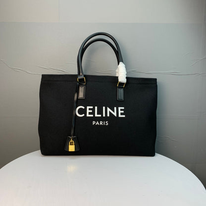 Celine Cabas Tote Black Canvas 142092