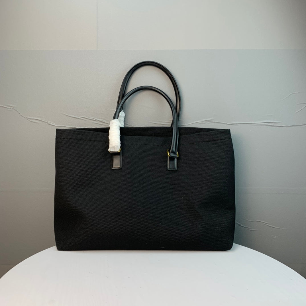 Celine Cabas Tote Black Canvas 142092