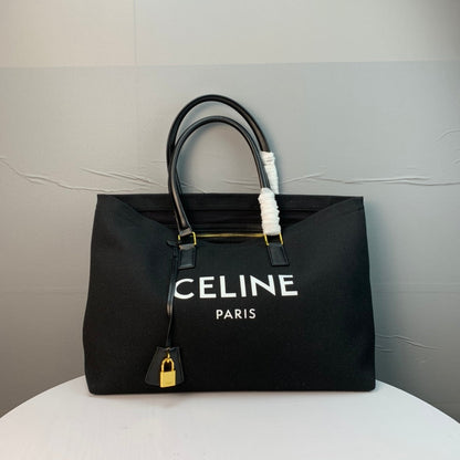 Celine Cabas Tote Black Canvas 142092
