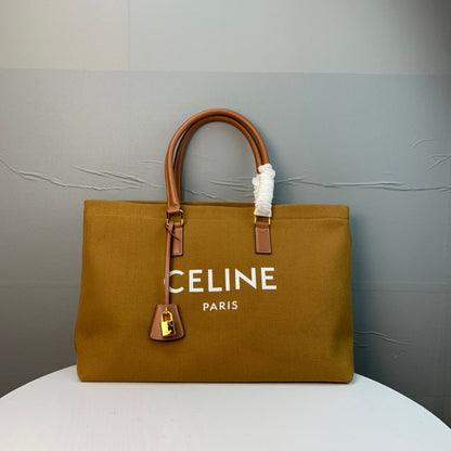 Celine Cabas Tote Brown Canvas 142093