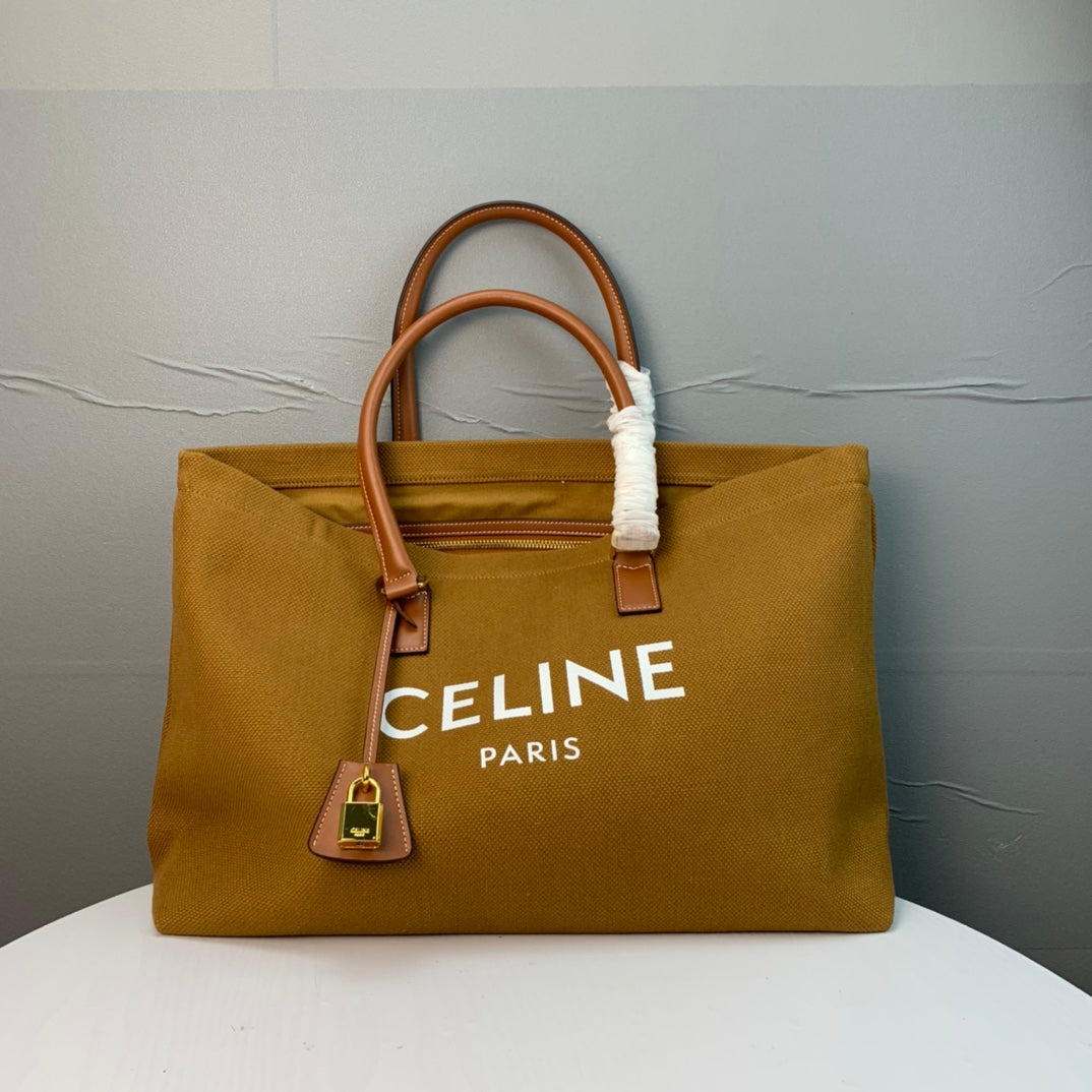 Celine Cabas Tote Brown Canvas 142093