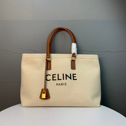 Celine Cabas Tote Cream Canvas 142094