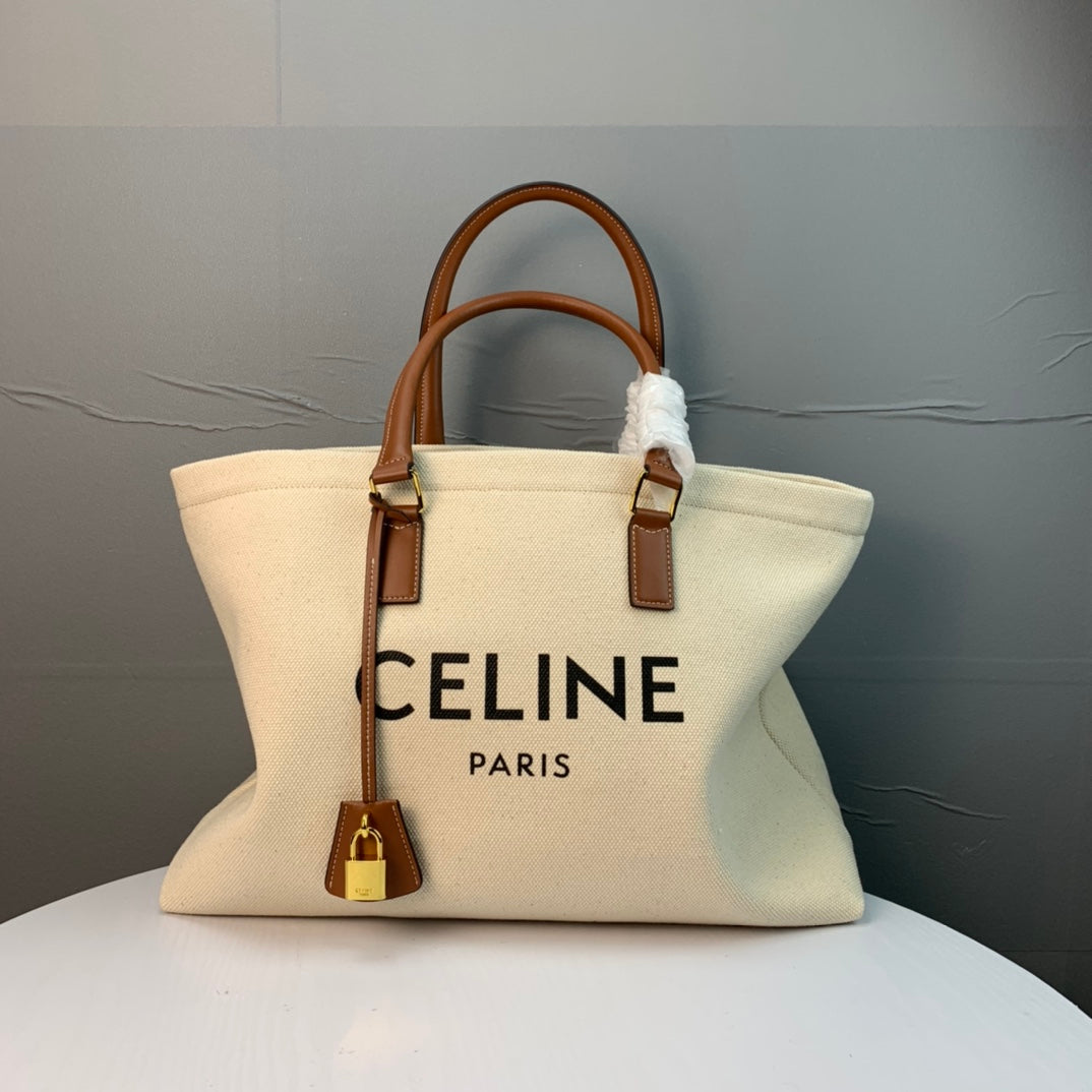 Celine Cabas Tote Cream Canvas 142094