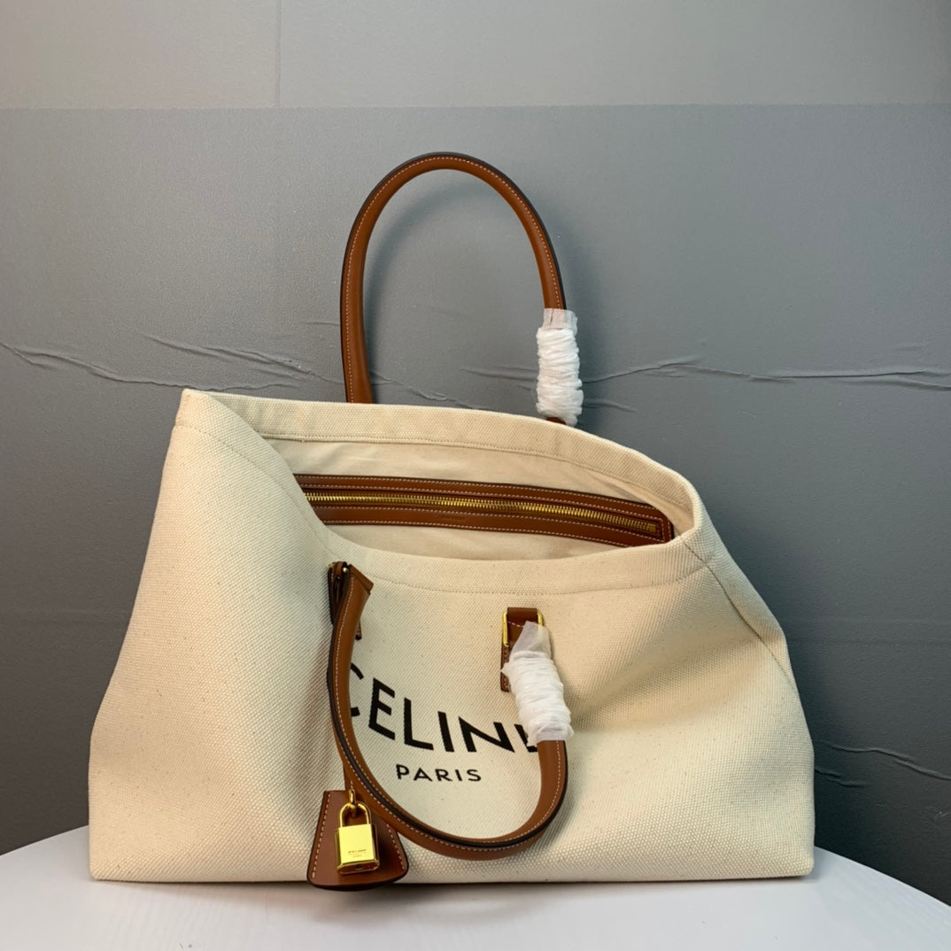 Celine Cabas Tote Cream Canvas 142094