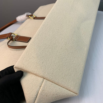 Celine Cabas Tote Cream Canvas 142094