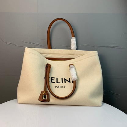 Celine Cabas Tote Cream Canvas 142094