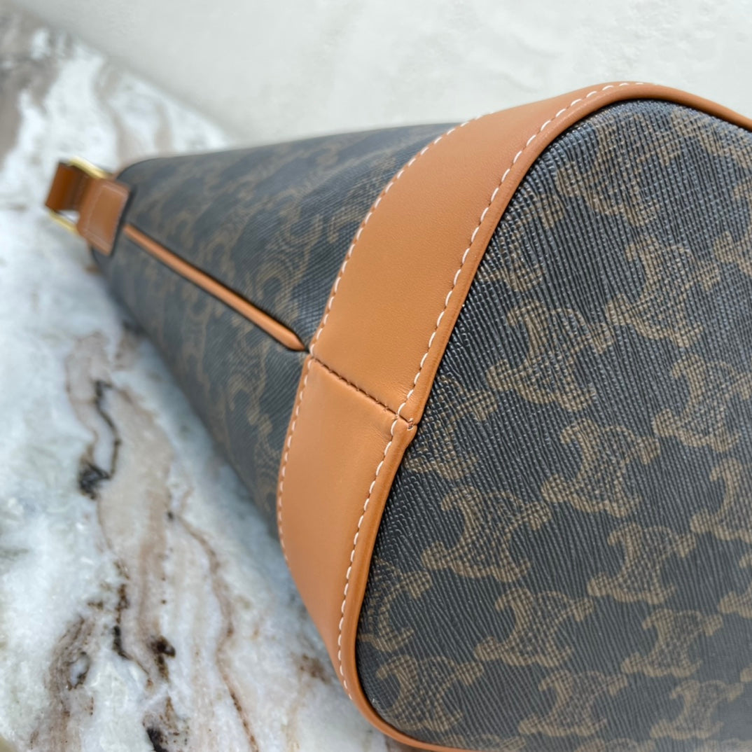 Celine Medium Bucket Bag In Triomphe Canvas With Calfskin