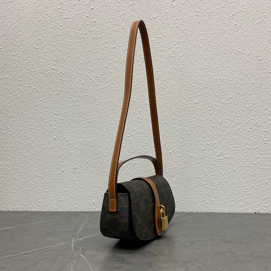 Celine Tabou Clutch on Strap Triomphe Black Brown Canvas & Calfskin