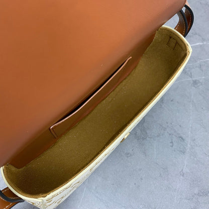 Celine Tabou Clutch on Strap Triomphe Beige Brown Canvas & Calfskin