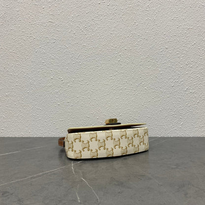 Celine Tabou Clutch on Strap Triomphe Beige Brown Canvas & Calfskin