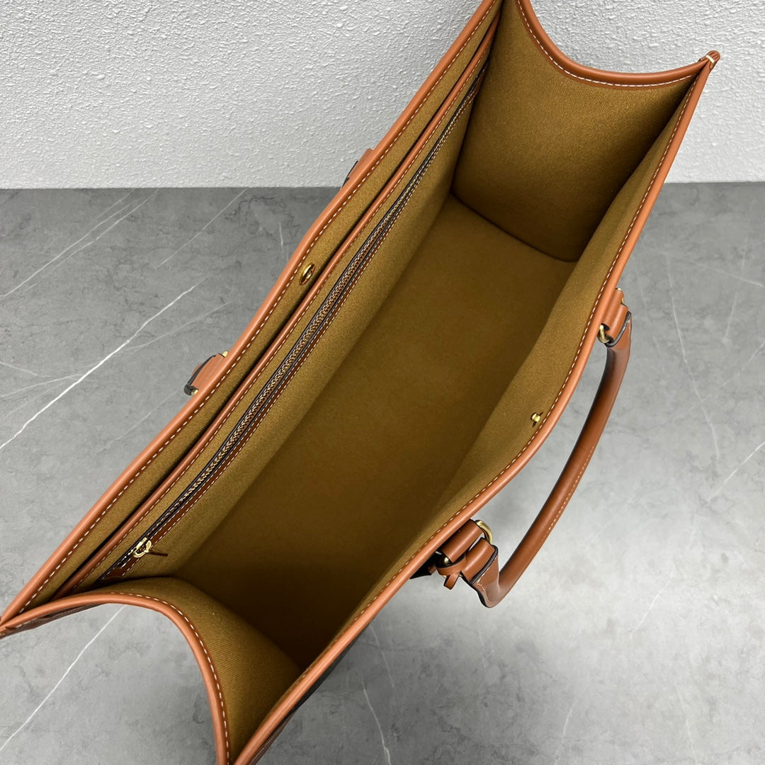 Celine Horizontal Cabas Bag Triomphe Black Brown Canvas & Calfskin