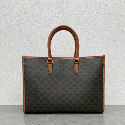 Celine Horizontal Cabas Bag Triomphe Black Brown Canvas & Calfskin