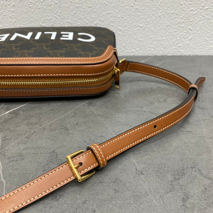 Celine Camera Bag 20 Bag With Logo Triomphe Black Brown Canvas & Calfskin